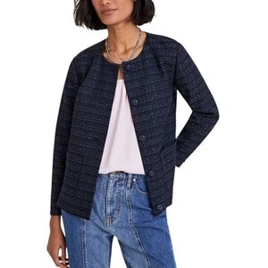 On 34Th Blue Metallic Tweed Collarless Pockets Blazer Womens Jacket Size XL